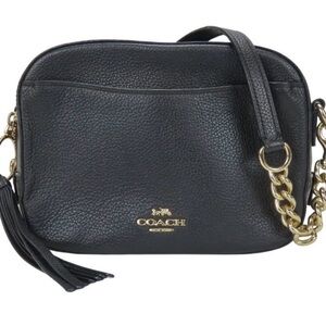 Coach Black Pebbled Leather Camera Bag with Gold Chain